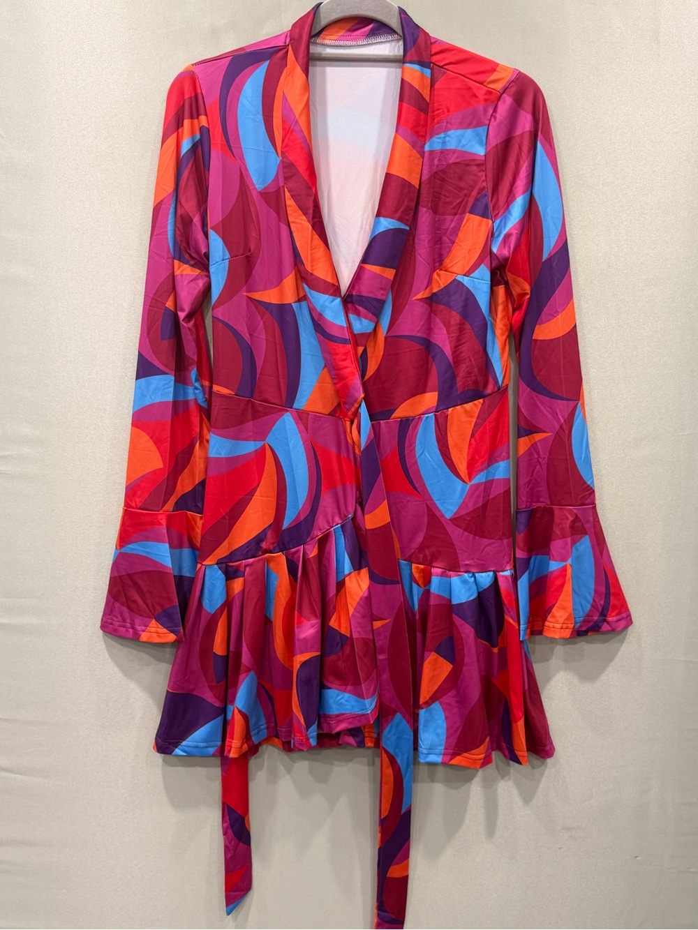 Colorful Abstract Print Mini Dress Bright Pink Orange Blue Purple Flare